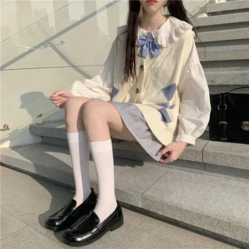 Japoneză Dulce Moale Girly Arc Carouri Vesta Cardigan Vrac Stil Preppy Tricou Fuste Plisate 2020 Nou Toamna Student JK Femei Set