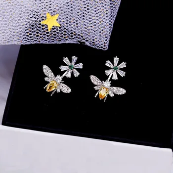 Doamna drăguț de albine Stil Legăna Cercei de Diamant Original 925 de Bijuterii de argint Petrecere de Nunta Picătură Cercei pentru Femeile Cadou