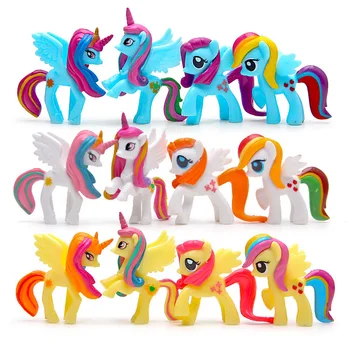 4buc/set Kawaii Cal Figurine de Jucărie Drăguț Mini Rainbow Cal Ponei Unicorn Pegasus Model de Păpuși pentru Copii Cadouri de Crăciun