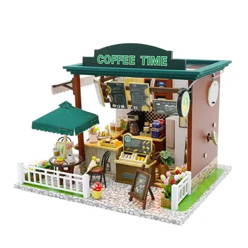De cafea casă de păpuși kit diy casa de păpușă de lemn 1:24 papusi casa miniaturi casa accesorii jucării pentru copii poppenhuis bouwpakke