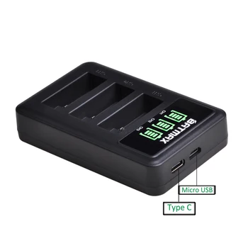 Batmax 3Pcs Baterie pentru GoPro Hero 7 Hero 6 Hero 5 Negru de Camere (1600mAh) + LED 3Slots USB Încărcător cu Port de Tip C