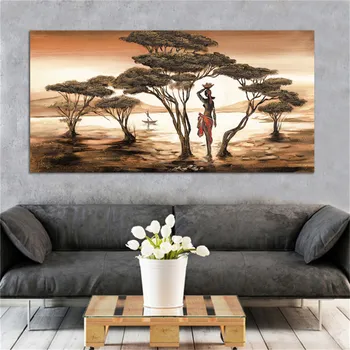 Arta africană Peisaj și Femeie Panza Arta Print de Mari Dimensiuni de Acasă Living Canvas Wall Art Pictura Decorativa pe Perete Imagini