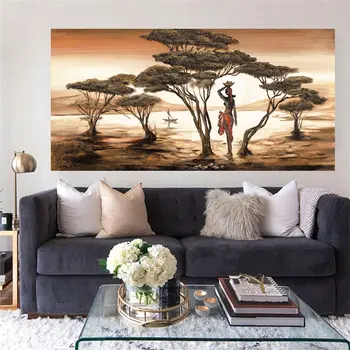 Arta africană Peisaj și Femeie Panza Arta Print de Mari Dimensiuni de Acasă Living Canvas Wall Art Pictura Decorativa pe Perete Imagini