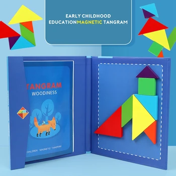 Puzzle-uri Pentru Copii Magnetic 3D Puzzle Tangram Gândire Joc de Formare Copilul Montessori Învățare Educative Jucarii din Lemn pentru Copii