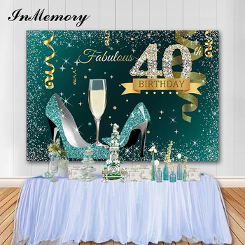 Înmemoria Vinil 40 de ani Fundaluri Personalizate de Vârstă Numărul Green Gold Diamond Glitter Photo Background Photo Booth Photocall