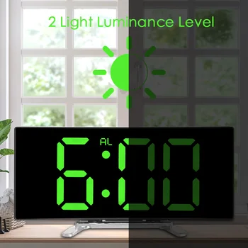 7 Inch Digital Ceas cu Alarmă Ecran LED Mare Număr Ceas de Masa Curbat Estompat Oglindă Ceas Desktop Ceas Pentru Copii Dormitor