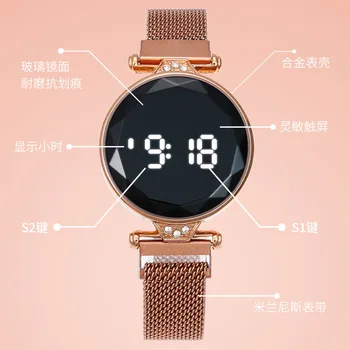 2020 Femei Ceasuri De Moda Numere Albe Ecran Tactil Digital Cu Led-Uri Ceasuri Plasă De Bandă Magnetică Cataramă De Ceas Electronic Reloj Mujer