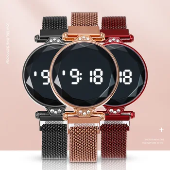 2020 Femei Ceasuri De Moda Numere Albe Ecran Tactil Digital Cu Led-Uri Ceasuri Plasă De Bandă Magnetică Cataramă De Ceas Electronic Reloj Mujer