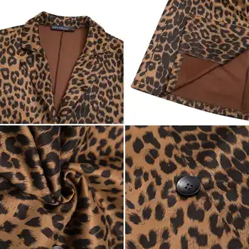 Jachete de moda ZANZEA Femei Toamna cu Maneci Lungi Leopard Imprimate Haine Casual Munca Cardiagn 5XL Femei Rever Gat Buton Uza