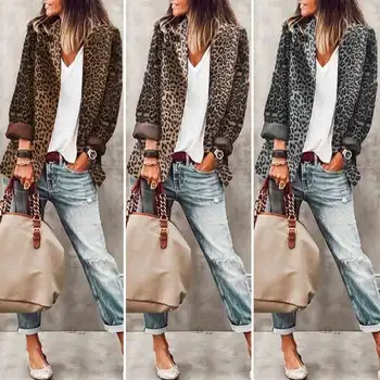 Jachete de moda ZANZEA Femei Toamna cu Maneci Lungi Leopard Imprimate Haine Casual Munca Cardiagn 5XL Femei Rever Gat Buton Uza