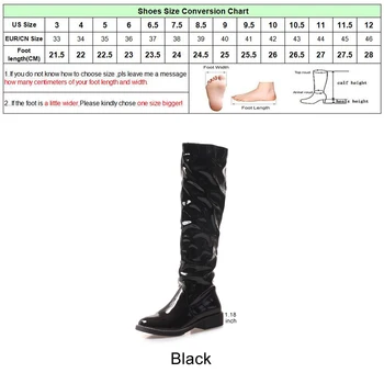 Meotina Genunchi Ridicat Cizme Femei Din Piele De Brevet Cizme De Iarna Toc Pătrat Cutat Cizme De Moda Doamnelor Pantofi Lungi Negru Dimensiune 42 43
