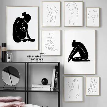 Minimalismul Nordic Abstract Fata Sexy Arta De Perete Panza Pictura Postere Si Printuri Alb Negru Poze De Perete Pentru Living Decorul Camerei