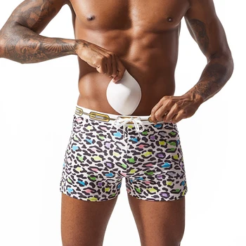 2020 Nou Leopard de imprimare Bărbați Sexy Costume de baie Barbati slip de baie Push-up Pad Sală de Baie Slip Gay Bikini Beach Surf pantaloni Scurți de Sport