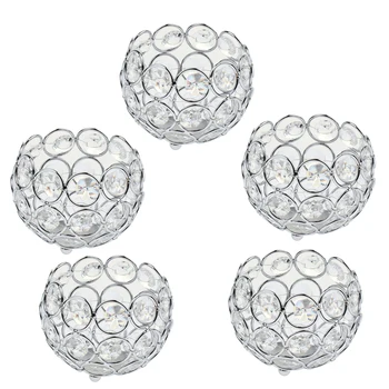 Set de 5 Crystal Display Castron Tealight Lumanarea Titular Glob Forma Acasă de luat Masa, Masă de Nuntă Centrala, Argint