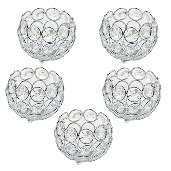 Set de 5 Crystal Display Castron Tealight Lumanarea Titular Glob Forma Acasă de luat Masa, Masă de Nuntă Centrala, Argint