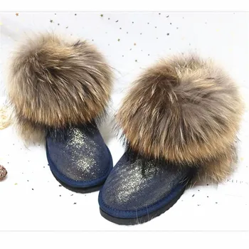 Imagine reală Noile Cizme Glezna 2020 Cald pentru Femei Cizme de Zăpadă Cowskin Femeie din Piele Cizme de Zapada de Blană de Vulpe Femeie Cizme de Iarna