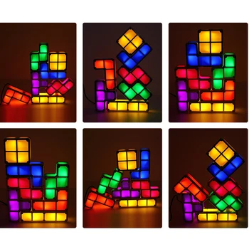 Noi DIY Puzzle Tetris Lumina care pot fi Stivuite LED Lumina de Noapte Construibil, Bloc Lampa de Birou Cu 7 Culori Noutate Jucarie Copii modelului Cadou