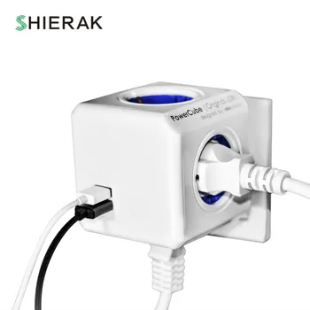 SHIERAK Smart Home Power Cube Socket UE Plug 4 Puncte 2 Porturi USB Adaptor prelungitor Extensie Adaptor Multi Schimbat Prize